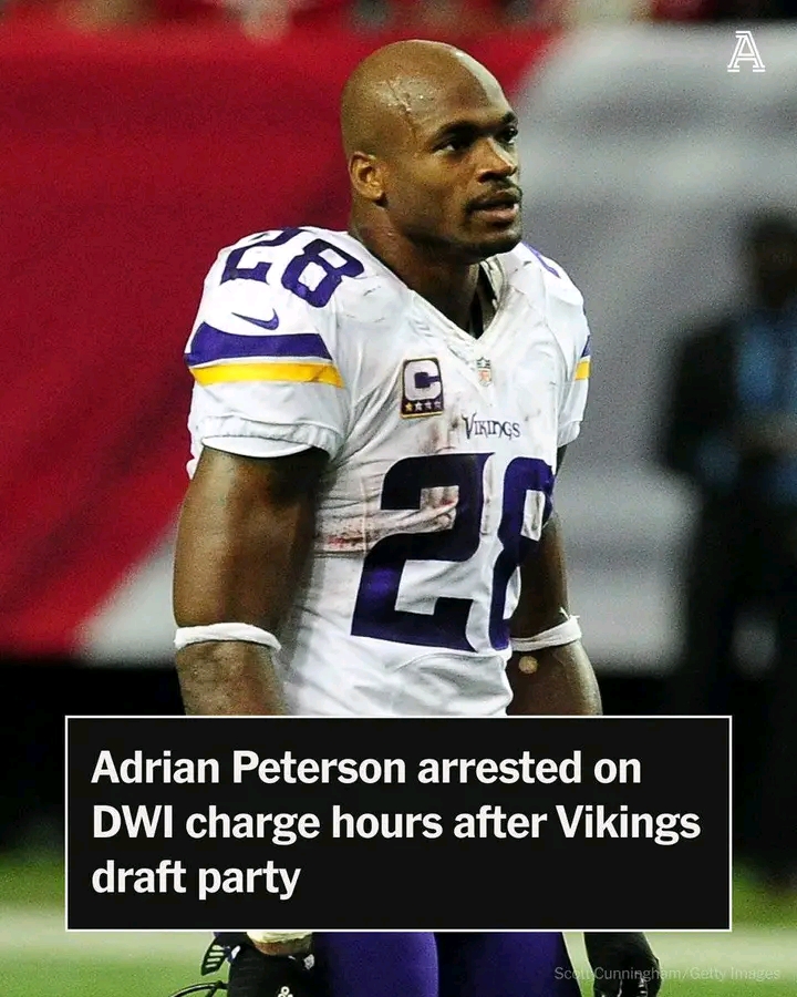Adrian Peterson arrested on DWI charge hours after Vikings draft party