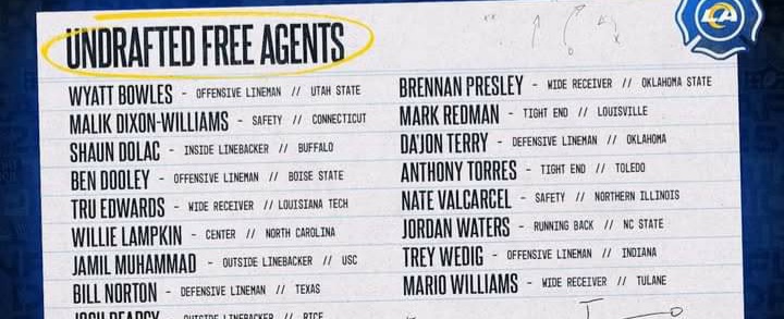 Rams agree to terms with 17 undrafted free agents