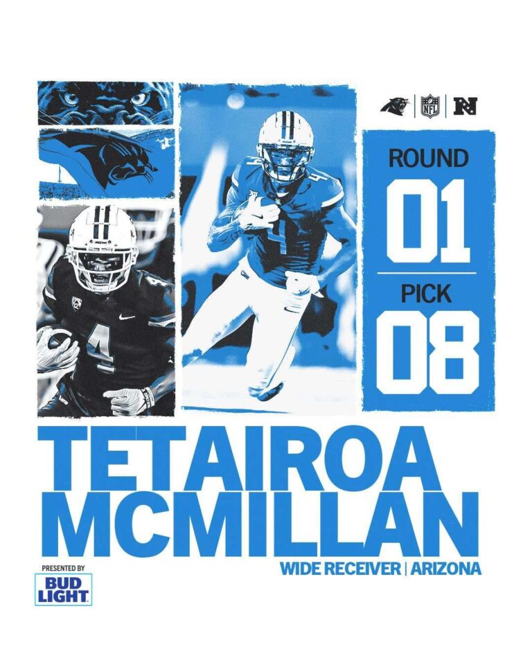 Panthers Make a Bold Move, Draft Arizona Star WR Tetairoa McMillian with #8 Pick of NFL Draft