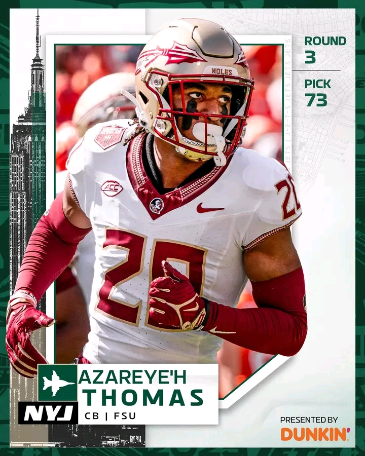 Jets Select Florida State CB Azareye’h Thomas with the 73rd Overall Pick in the 2025 NFL Draft